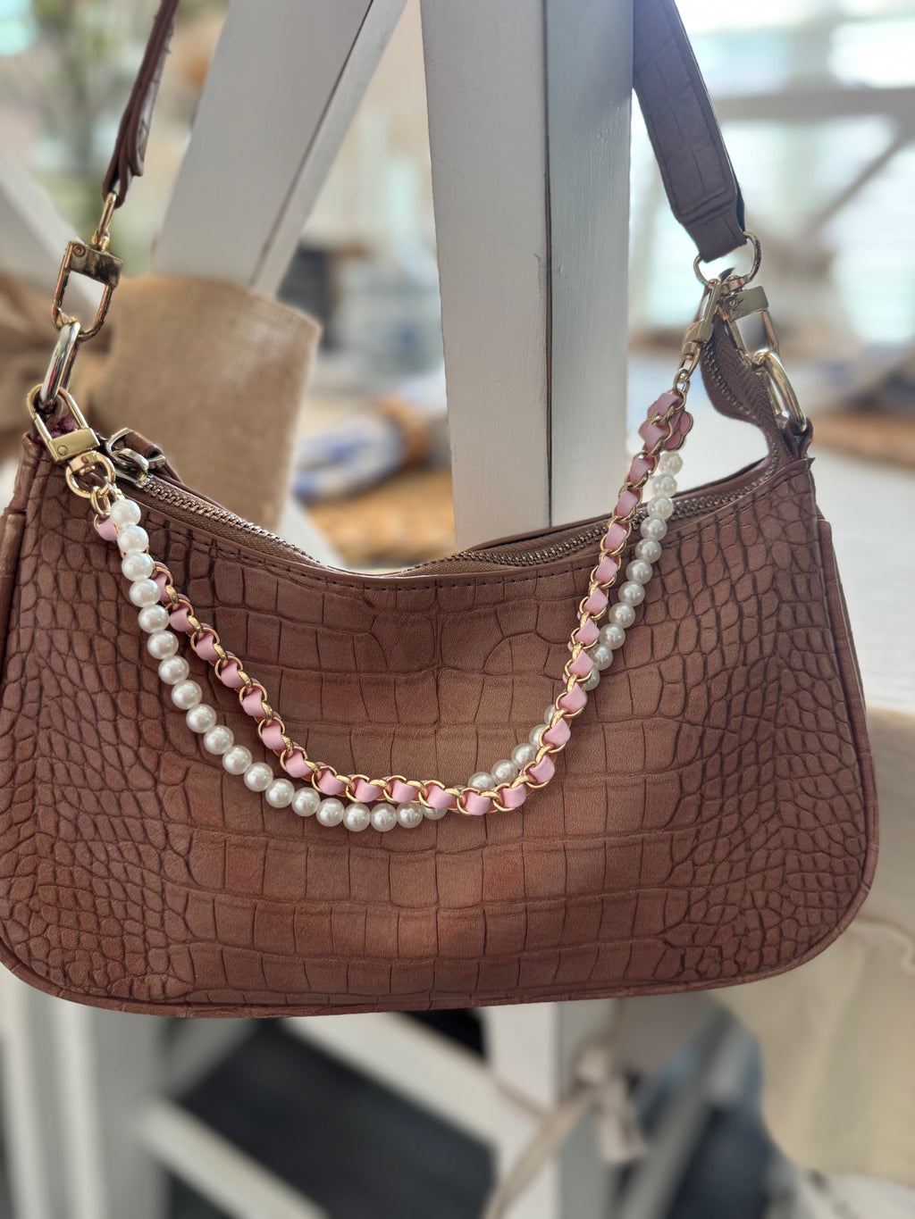 Pink/White Pearl Phone/Keychain/Purse Charm & Wristlet