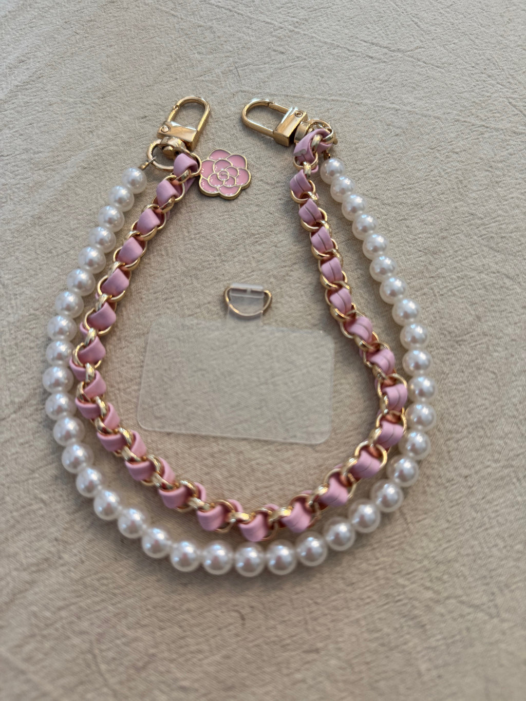 Pink/White Pearl Phone/Keychain/Purse Charm & Wristlet