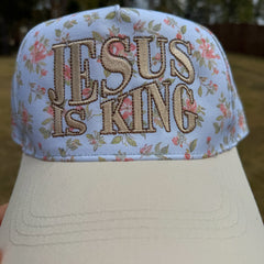 JESUS IS KING Floral Hat – Christian Trucker Hat for Women | The Scripture Store