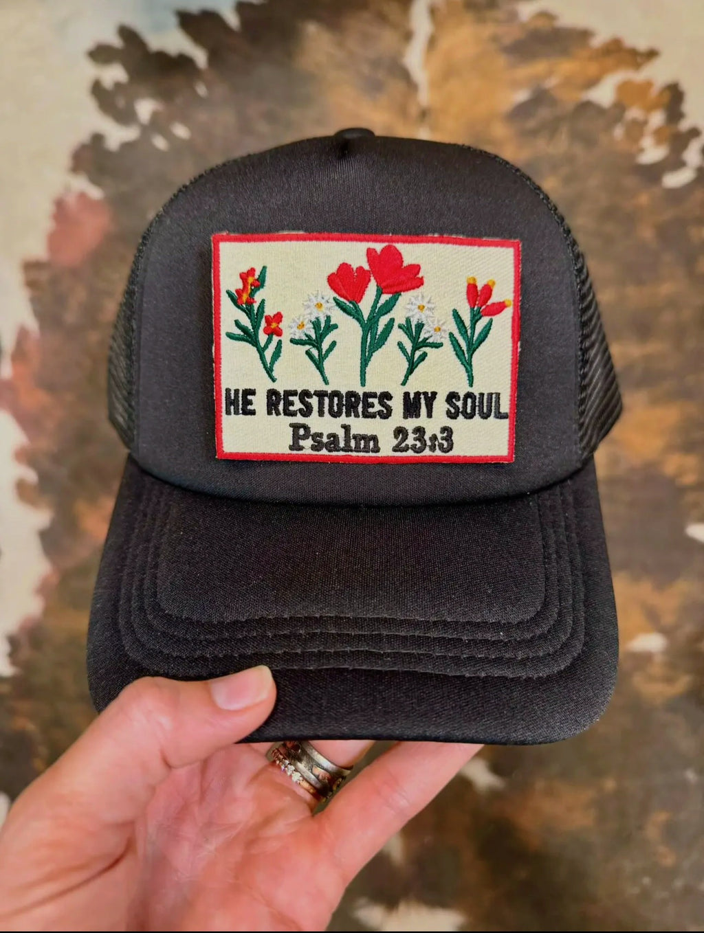 He Restores My Soul Hat – Psalm 23:3 Christian Trucker Hat | The Scripture Store
