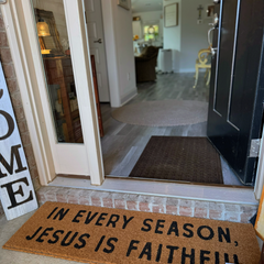 In Every Season, Jesus Is Faithful XL Doormat – Christian Home Décor | The Scripture Store