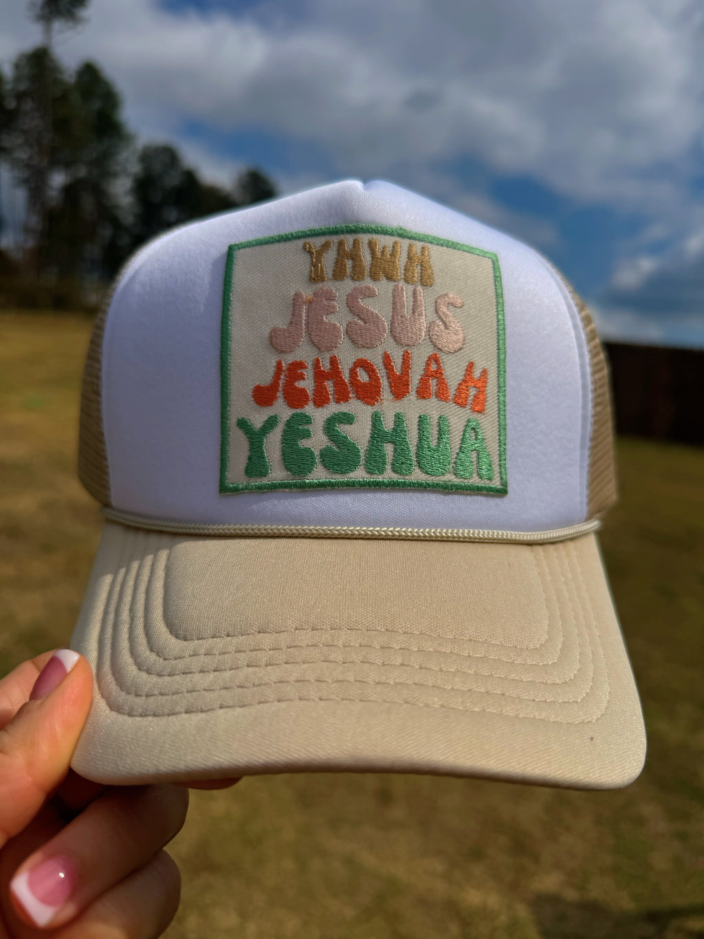 YHWH | JESUS | JEHOVAH | YESHUA Faith Hat – Christian Trucker Hat | The Scripture Store