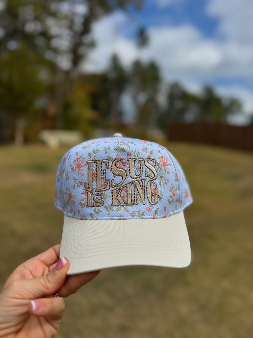 JESUS IS KING Floral Hat – Christian Trucker Hat for Women | The Scripture Store