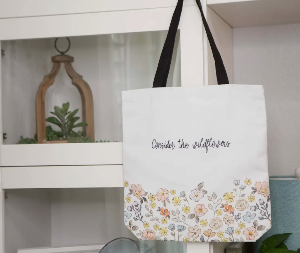 Consider the Wildflowers” Floral Scripture Tote Bag – Christian Tote for Men & Women | Bible Study, Daily Carry & Encouragement