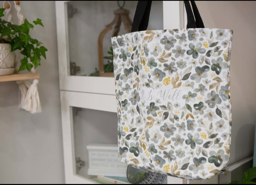 “It Is Well” Floral Scripture Tote Bag – Christian Tote for Men & Women | Daily Carry, Church, Bible Study & Encouragement