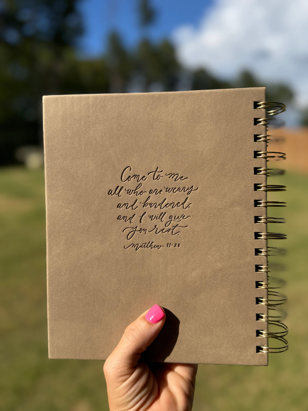 12-Month Undated Planner: Spiral, Matthew 11:28 Come to Me, Sand Color