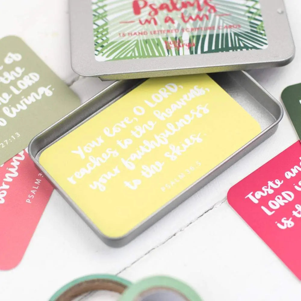 Psalms in a Tin: Hand Lettered Scripture Cards, Scripture Memory Cards