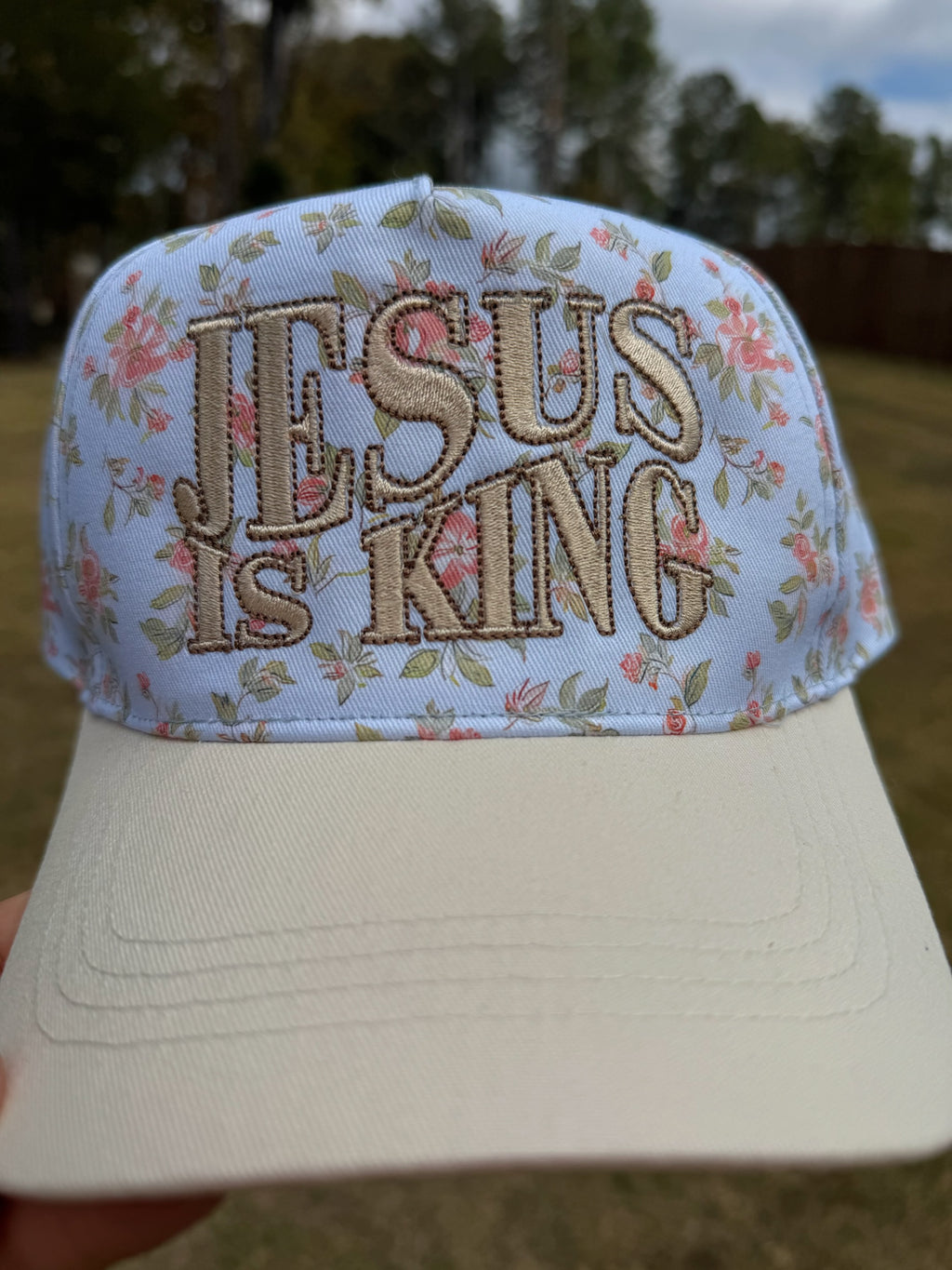 JESUS IS KING Floral Hat – Christian Trucker Hat for Women | The Scripture Store