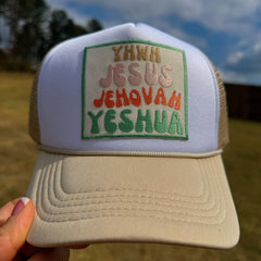 YHWH | JESUS | JEHOVAH | YESHUA Faith Hat – Christian Trucker Hat | The Scripture Store