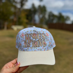 JESUS IS KING Floral Hat – Christian Trucker Hat for Women | The Scripture Store
