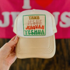 YHWH | JESUS | JEHOVAH | YESHUA Faith Hat – Christian Trucker Hat | The Scripture Store